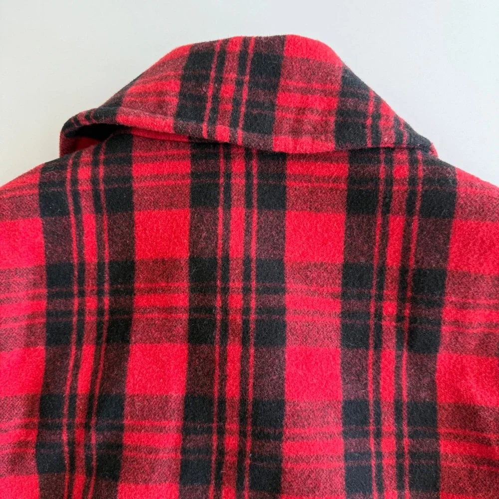 Kate Spade Saturday Wool Blend Scotch‎ Plaid Button Up Red Black Pea Coat wmn M